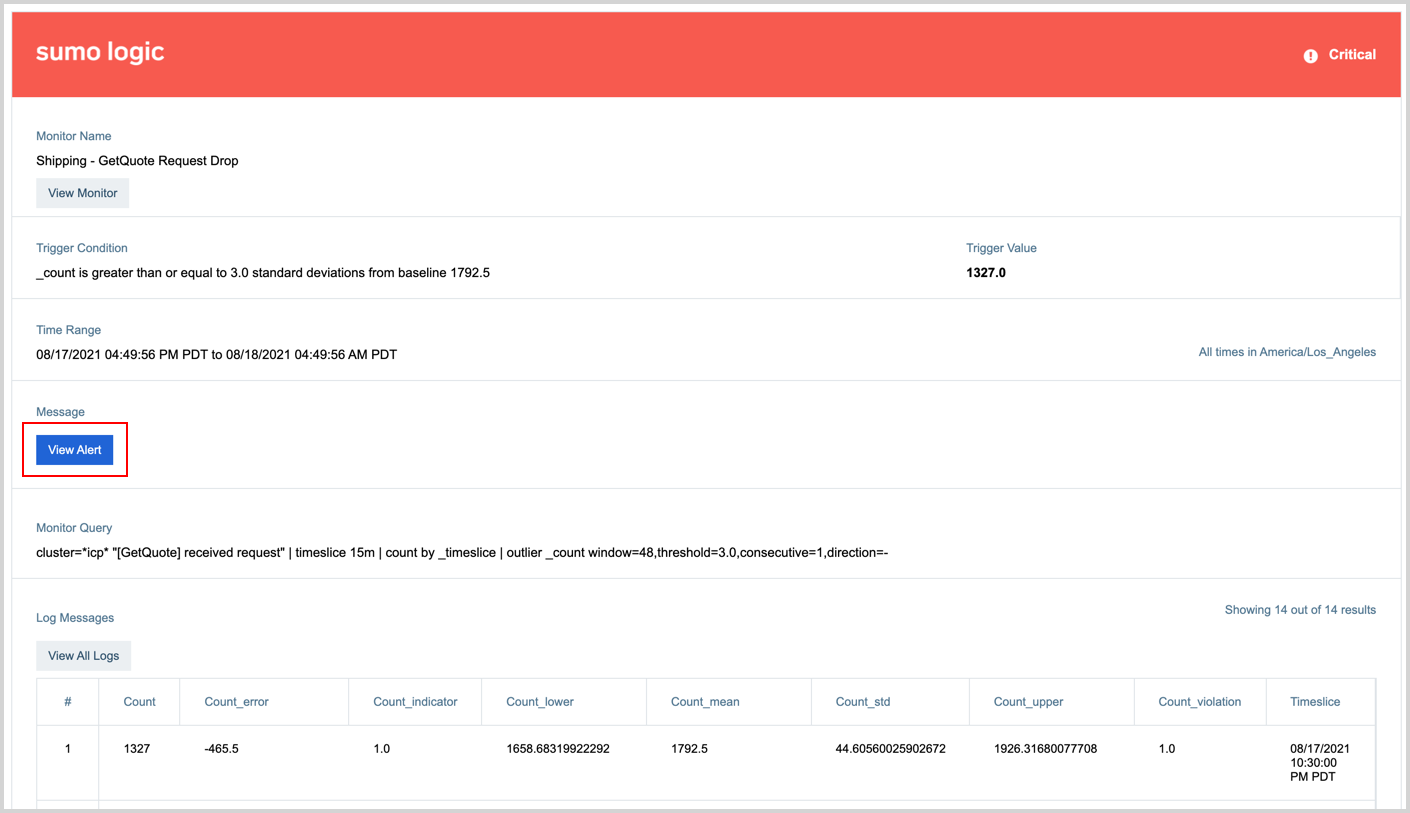 View alert from email