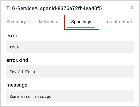 Span logs in details pane