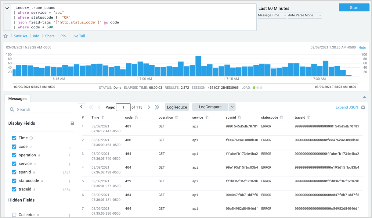 Spans with where operation exampl