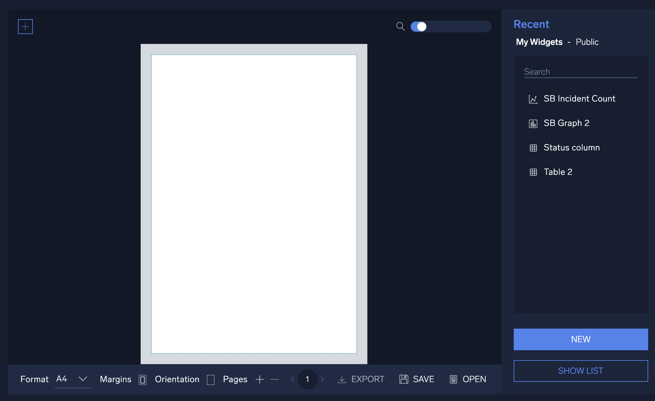 Reports user interface