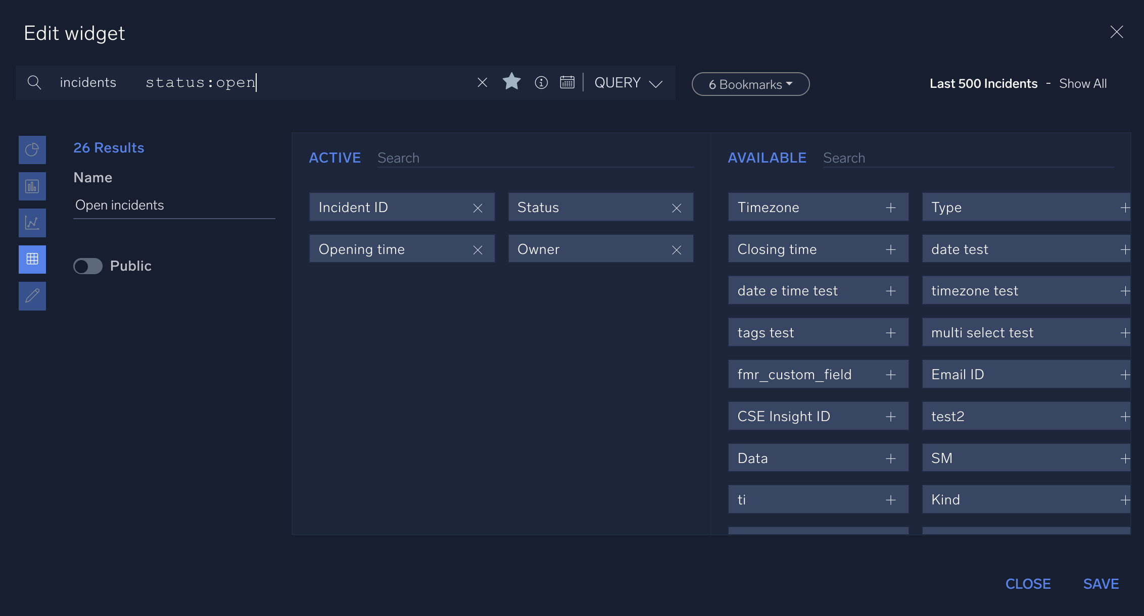 Example widget for open incidents