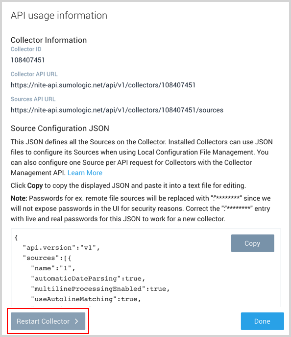 Restart collector button