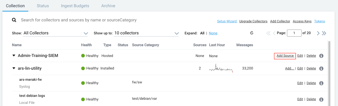 Add Source link on the Collection tab