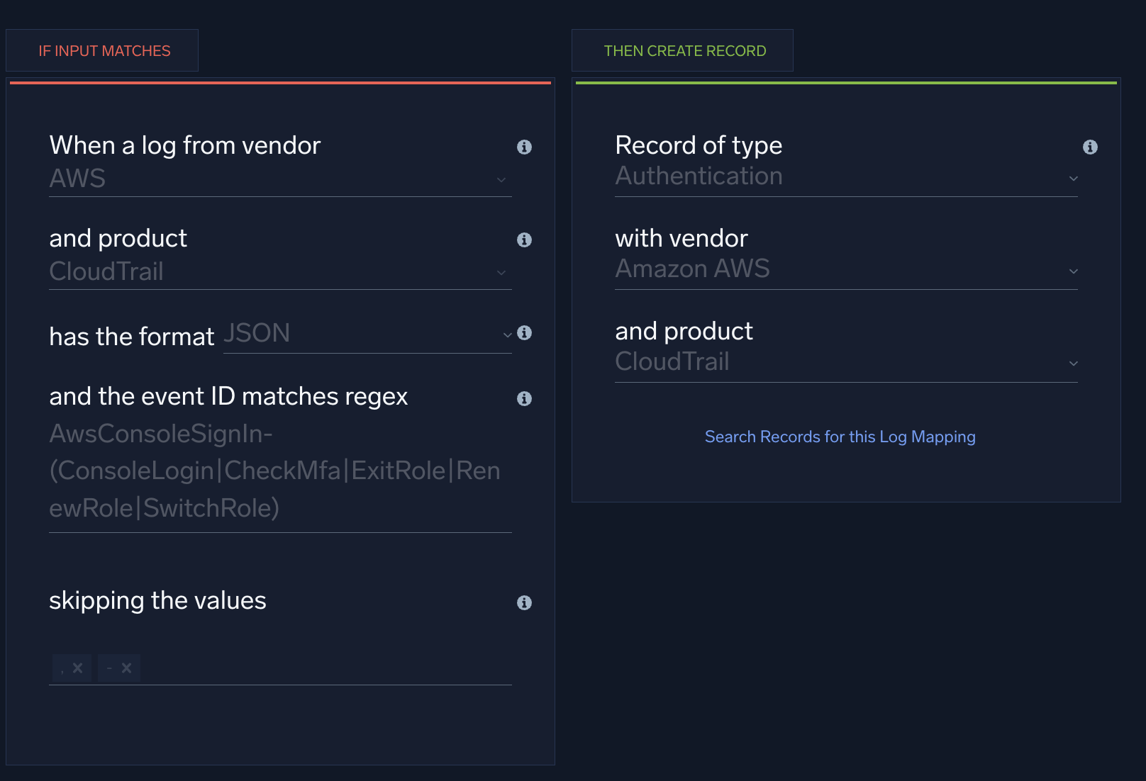 Authentication rule mapping
