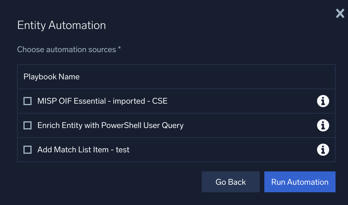 Entity automation menu with selections