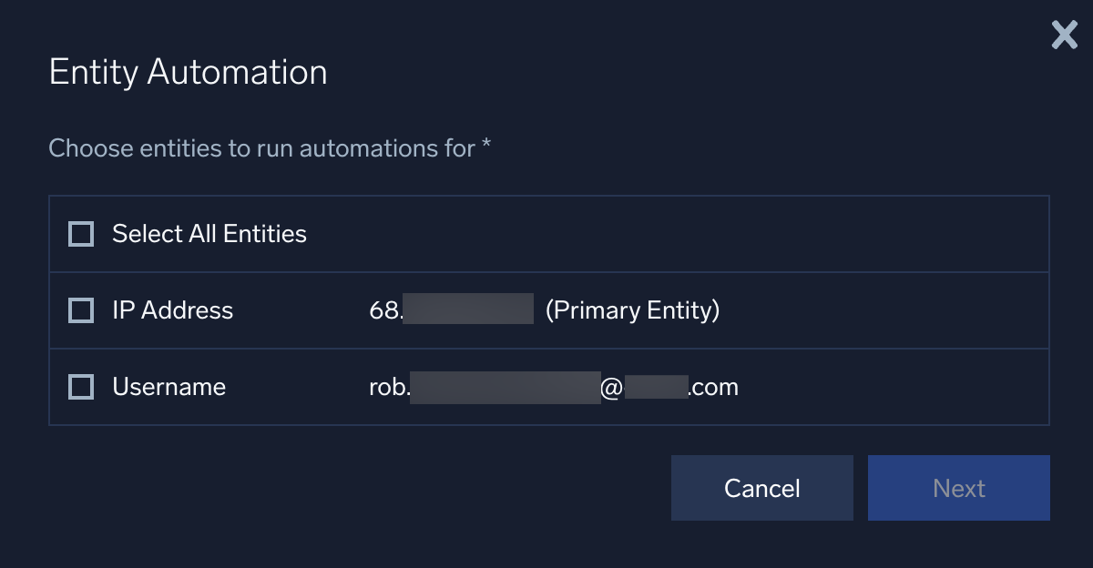 Entity automation menu