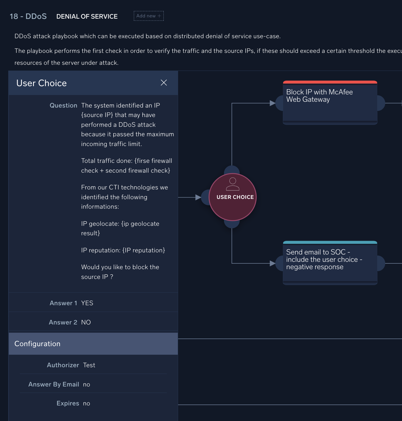 Example user choice node