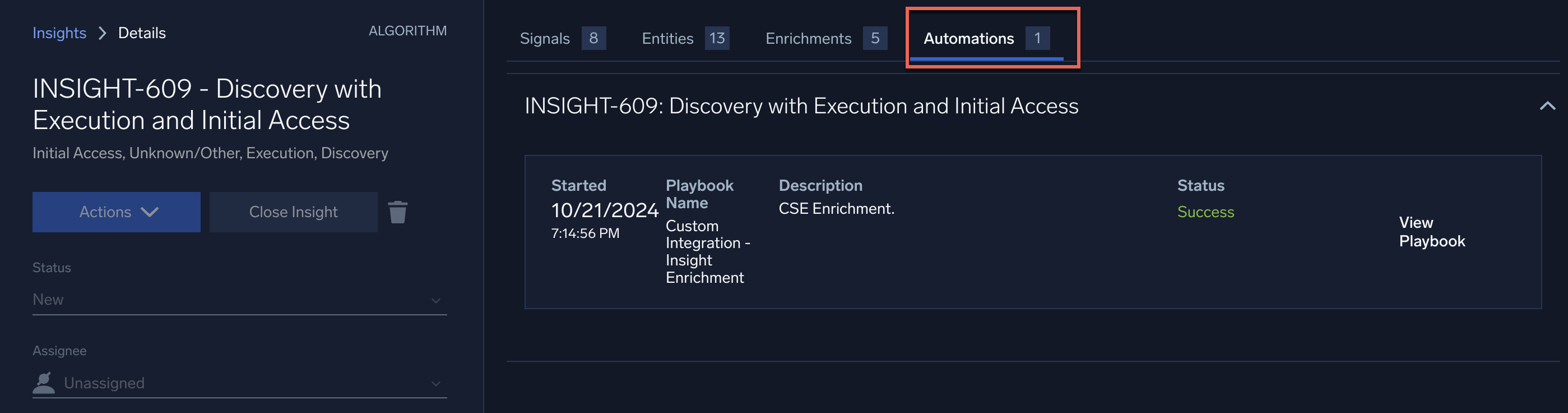 Automations on an insight