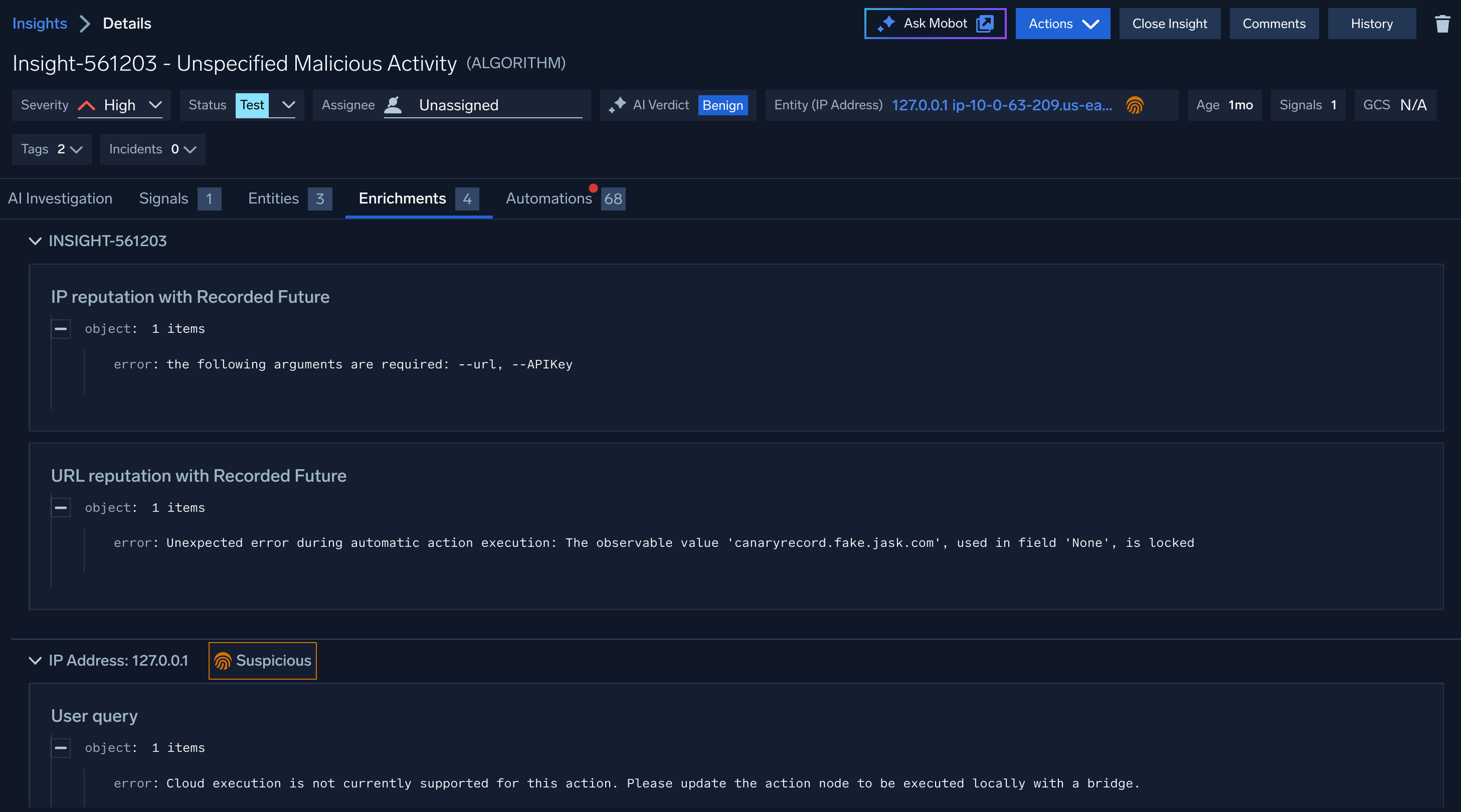 Threat indicator example