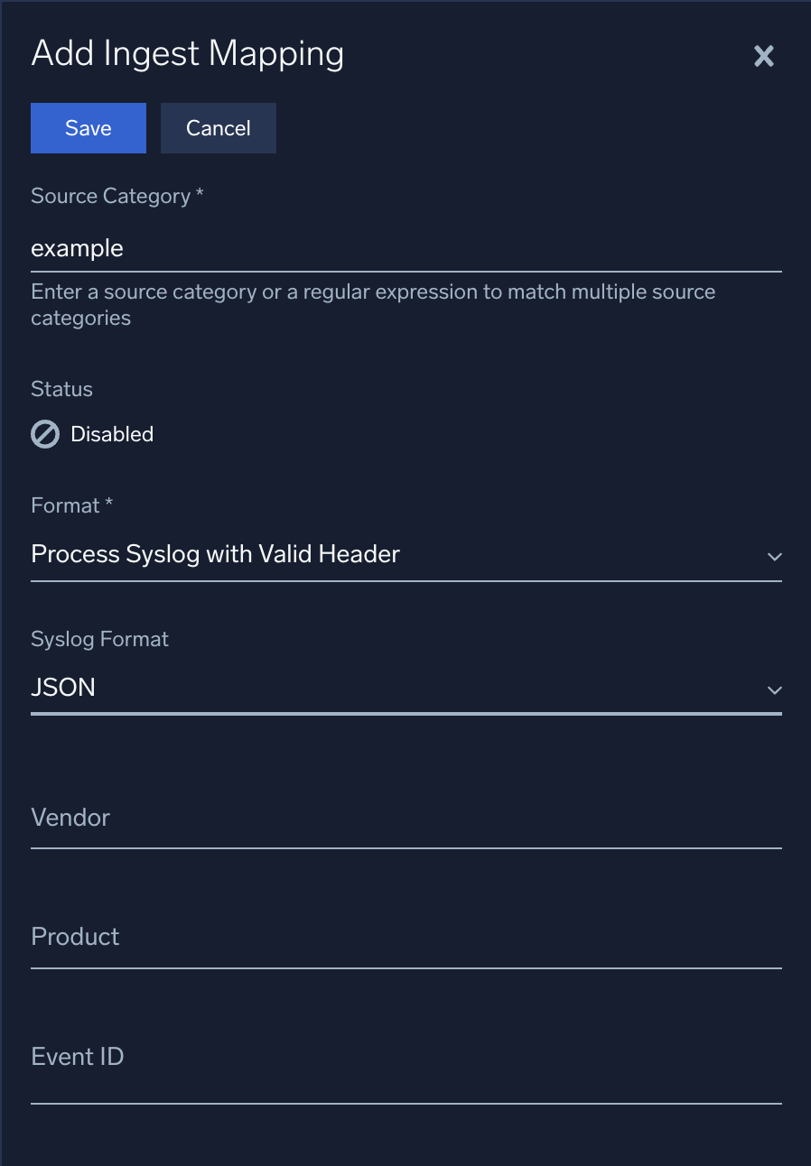 JSON message with syslog header