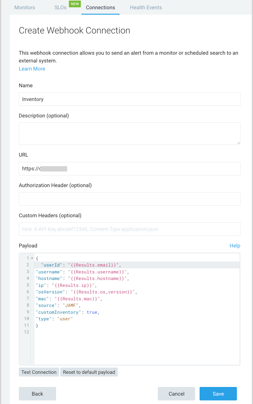 Create New Webhook page