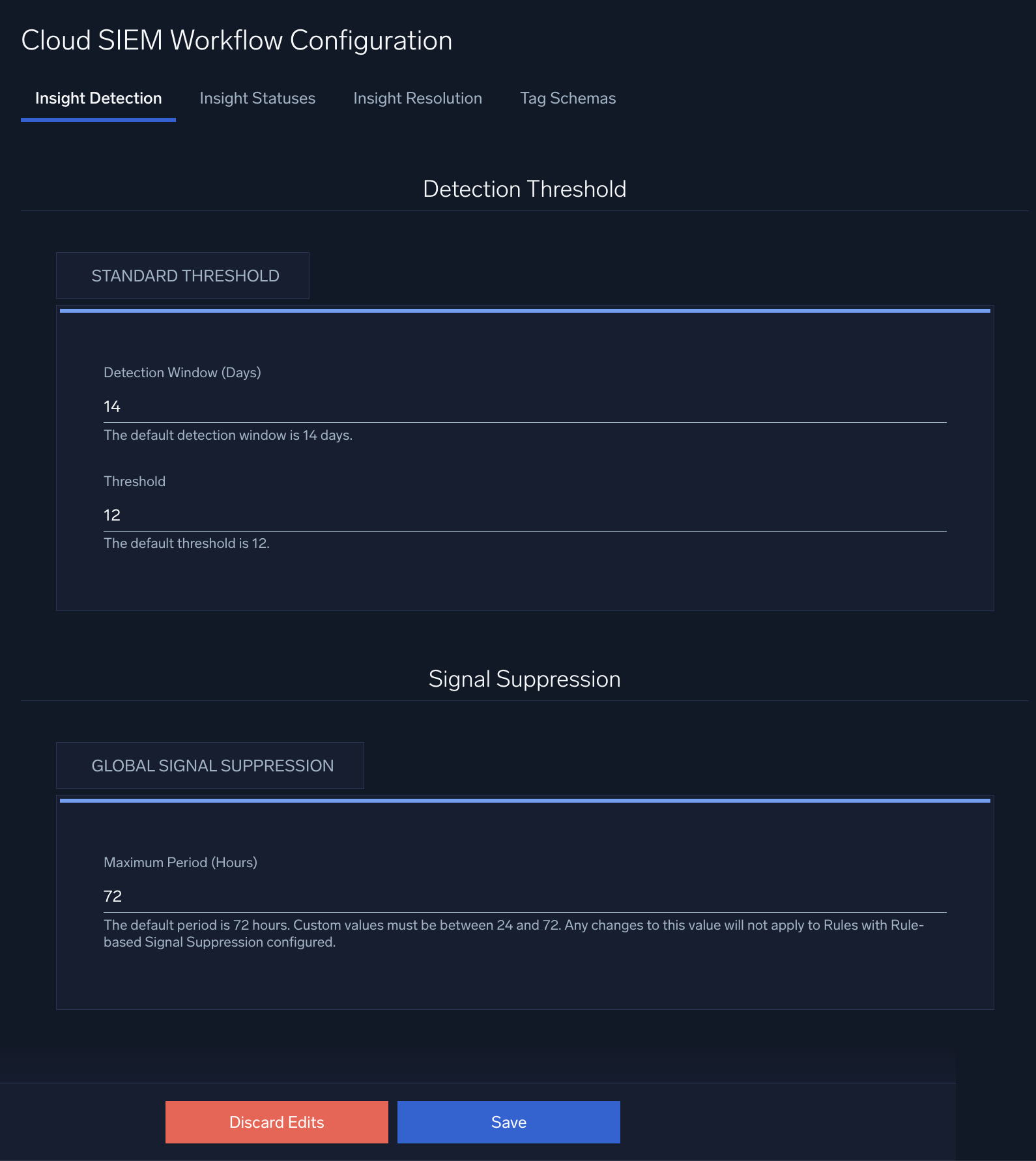 Detection threshold settings