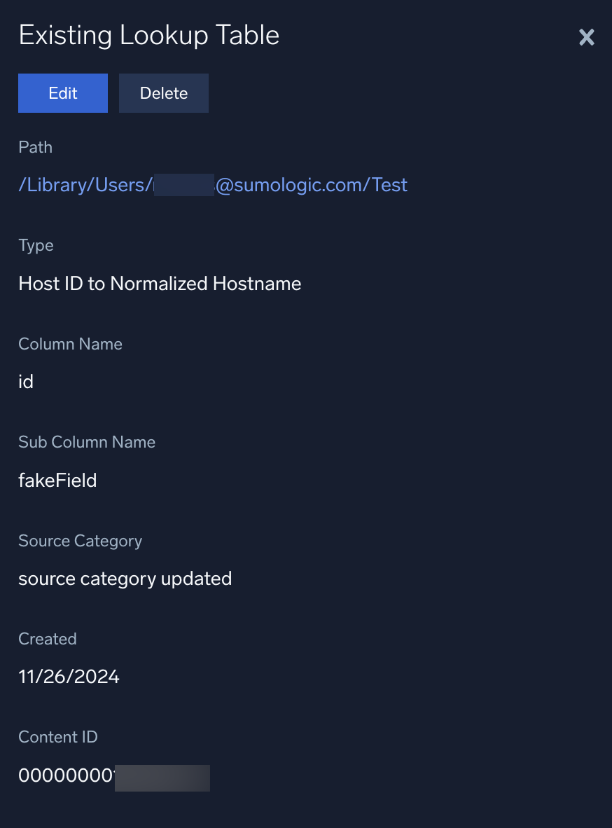 Existing lookup table dialog