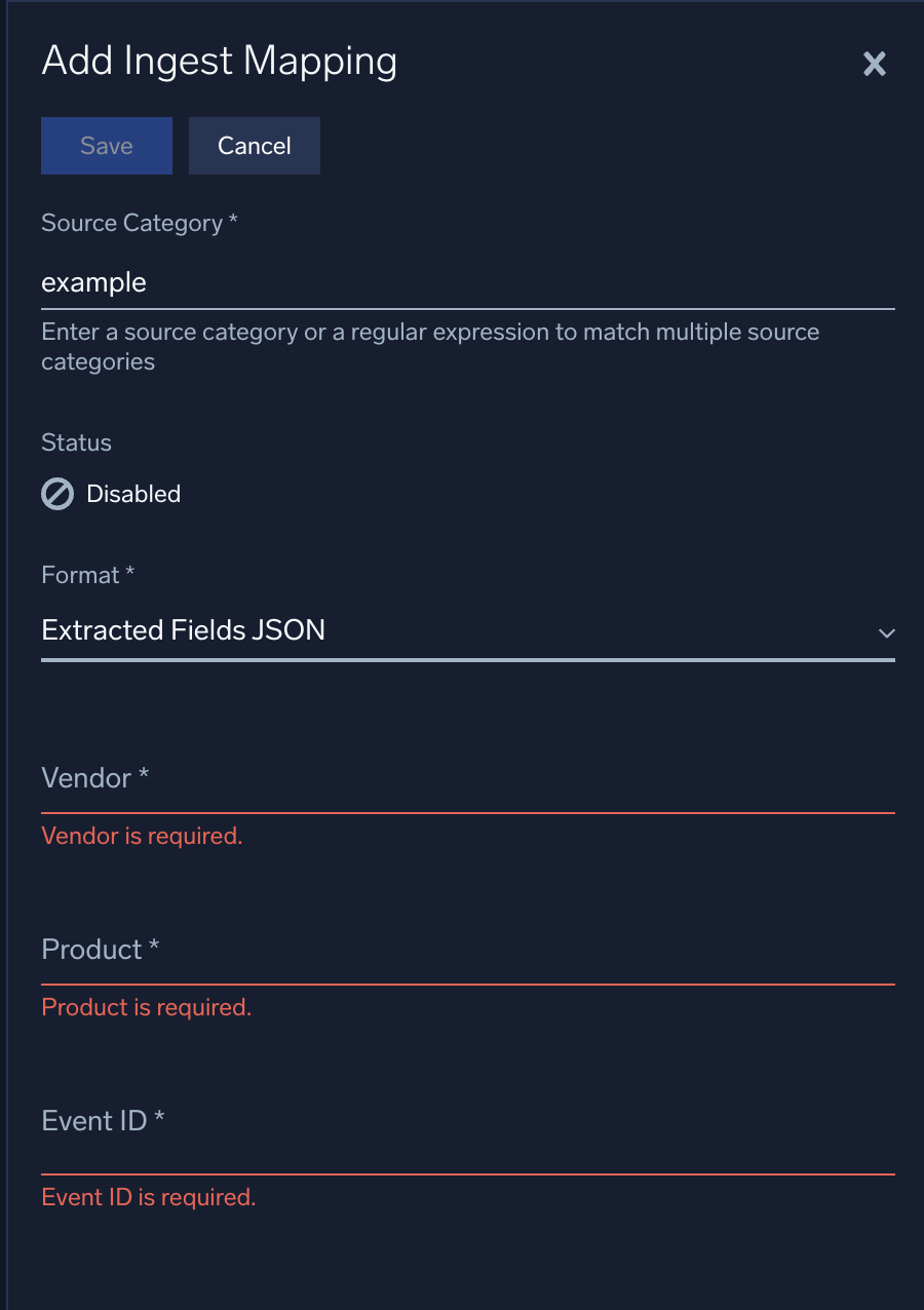 Extracted fields JSON