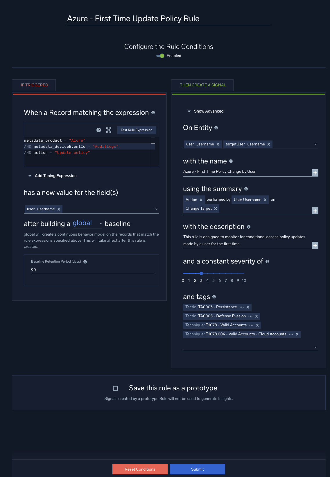Example first seen rule definition