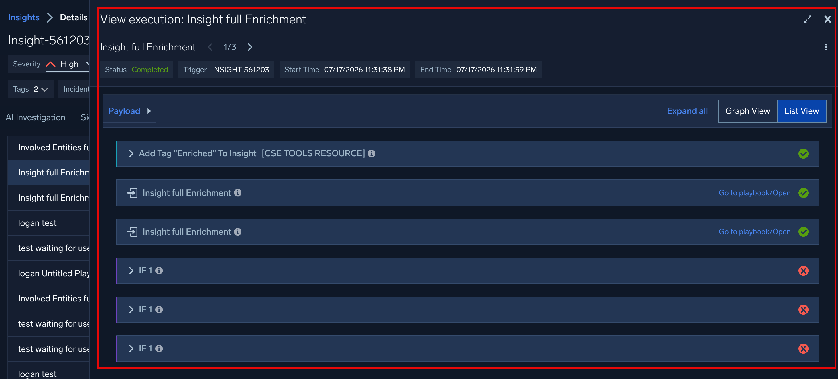 Playbook execution details