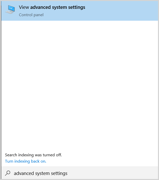 View advanced system settings selection
