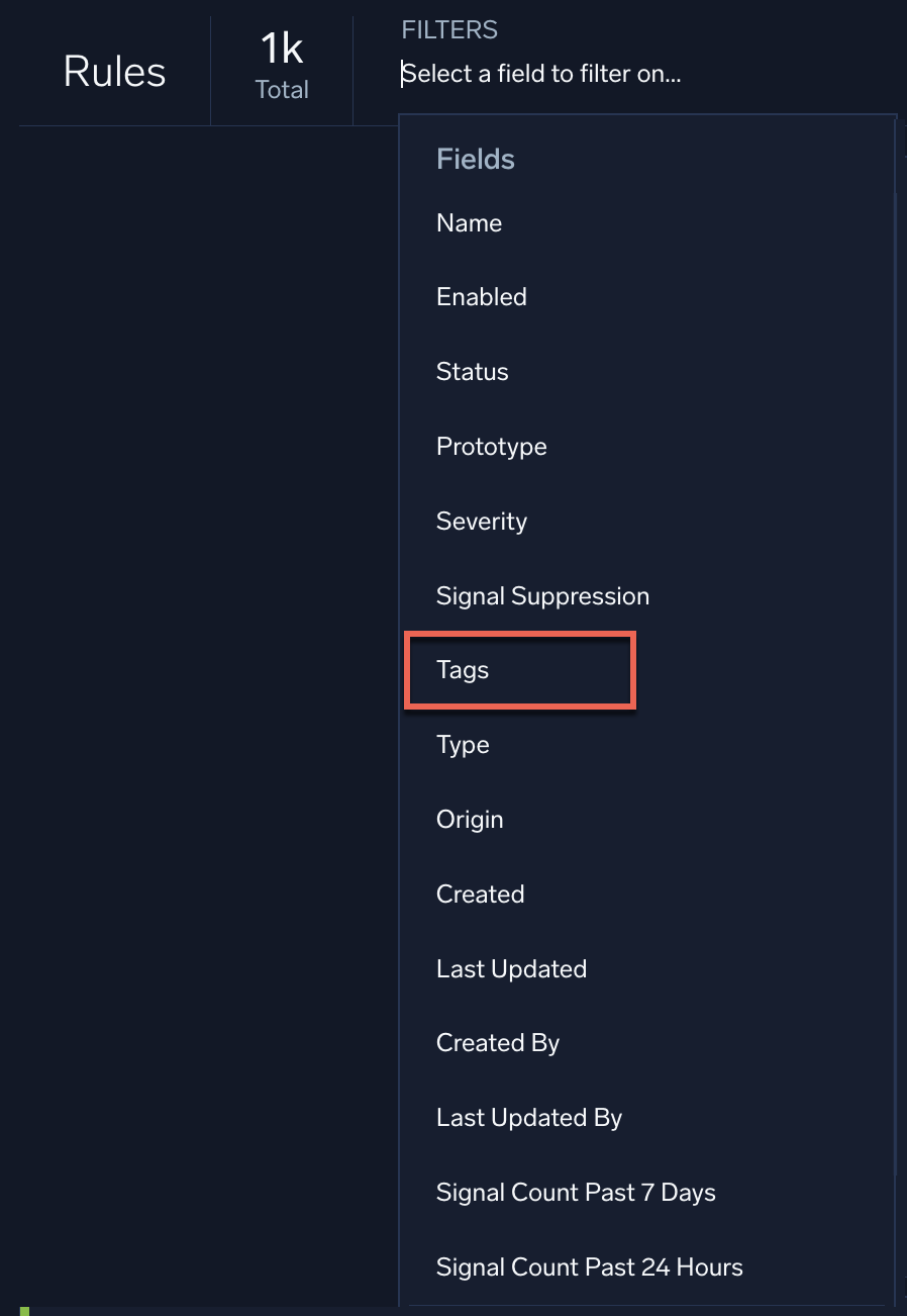 Search rules by tag