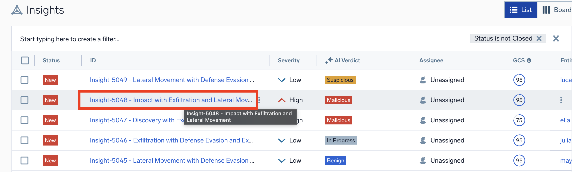 Insight ID link highlighted in the Insights list