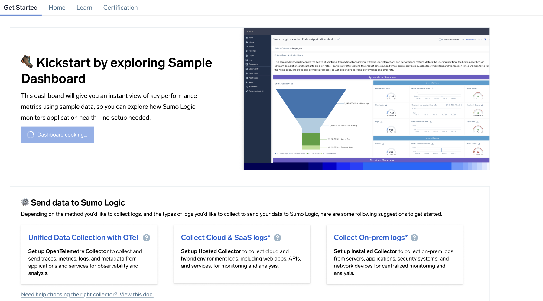 Kickstart Data and onboarding welcome page