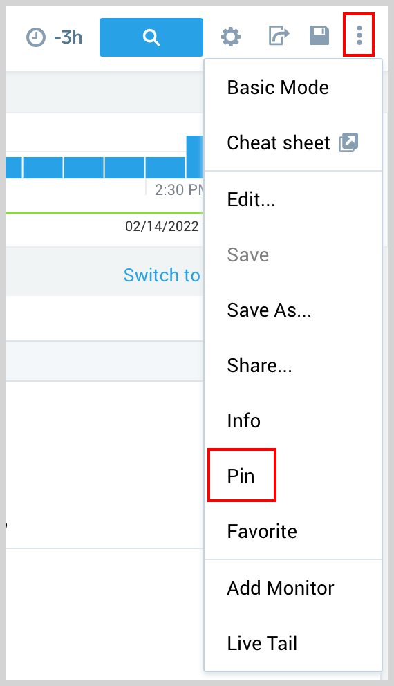 Pin menu option