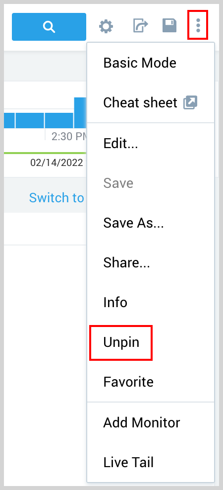 Unpin menu option
