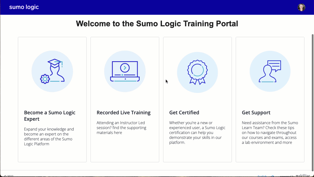 Steps showing how to register for a Sumo Logic course