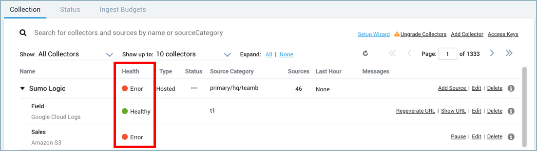 Collection health column