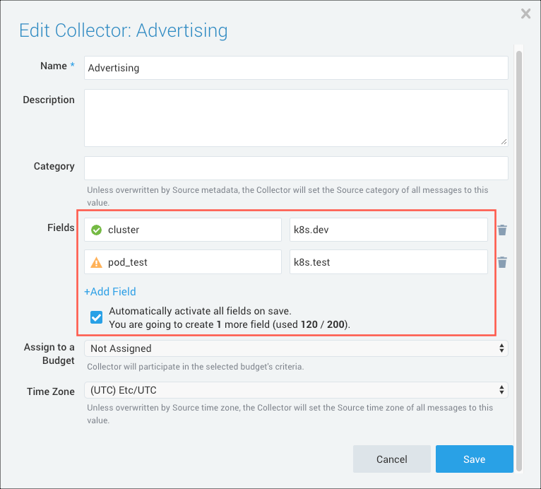 Fields key-value pairs