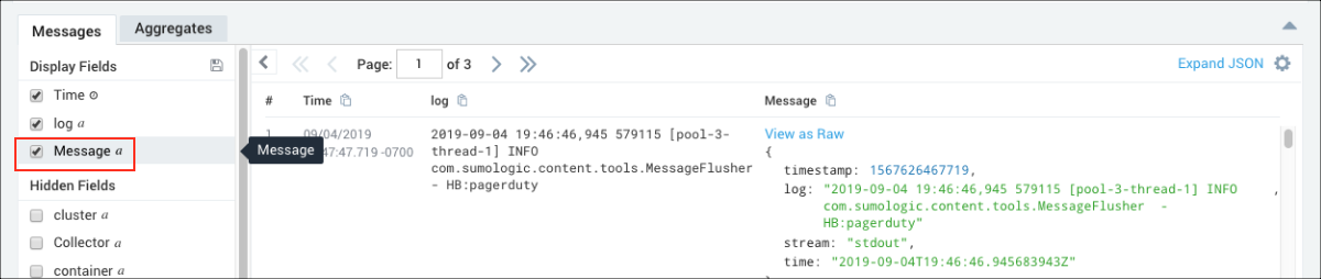 TSS Logs Message field