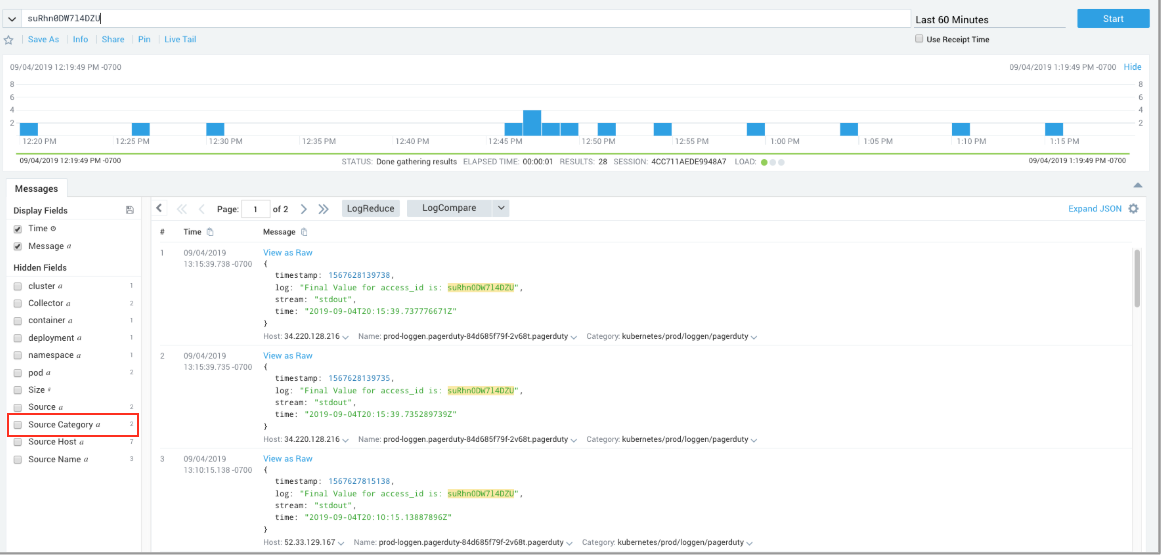 TSS New Log Search drilldown