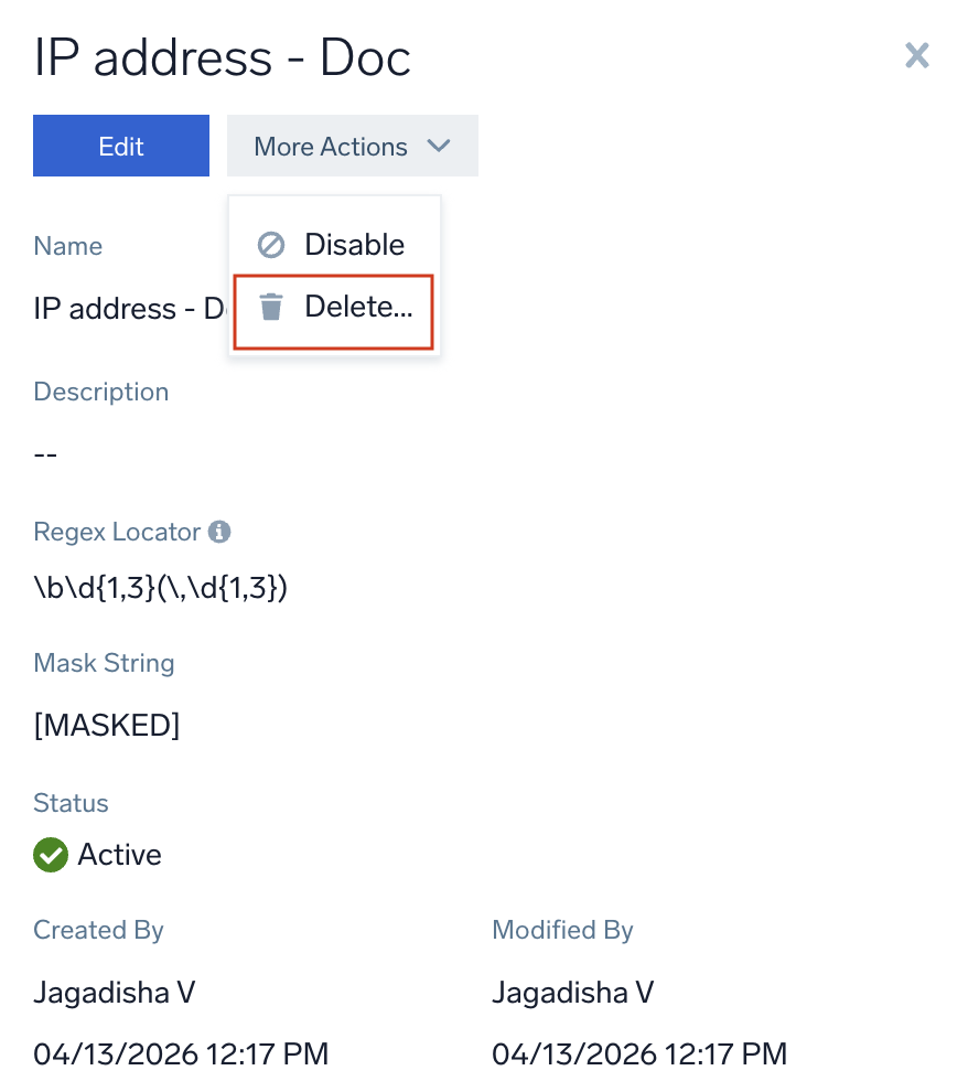 Delete data masking rule