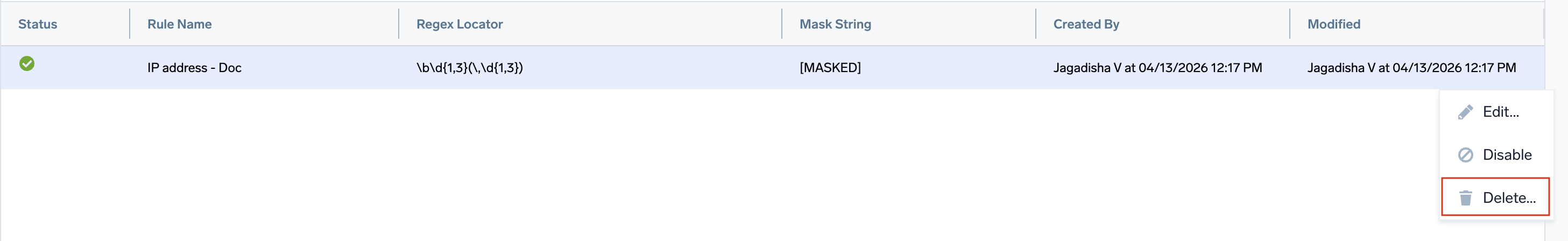 Delete data masking rule