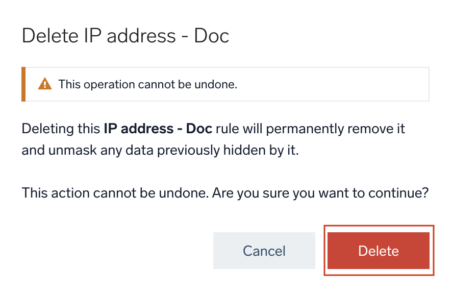 Delete Rule Confirmation Dialog