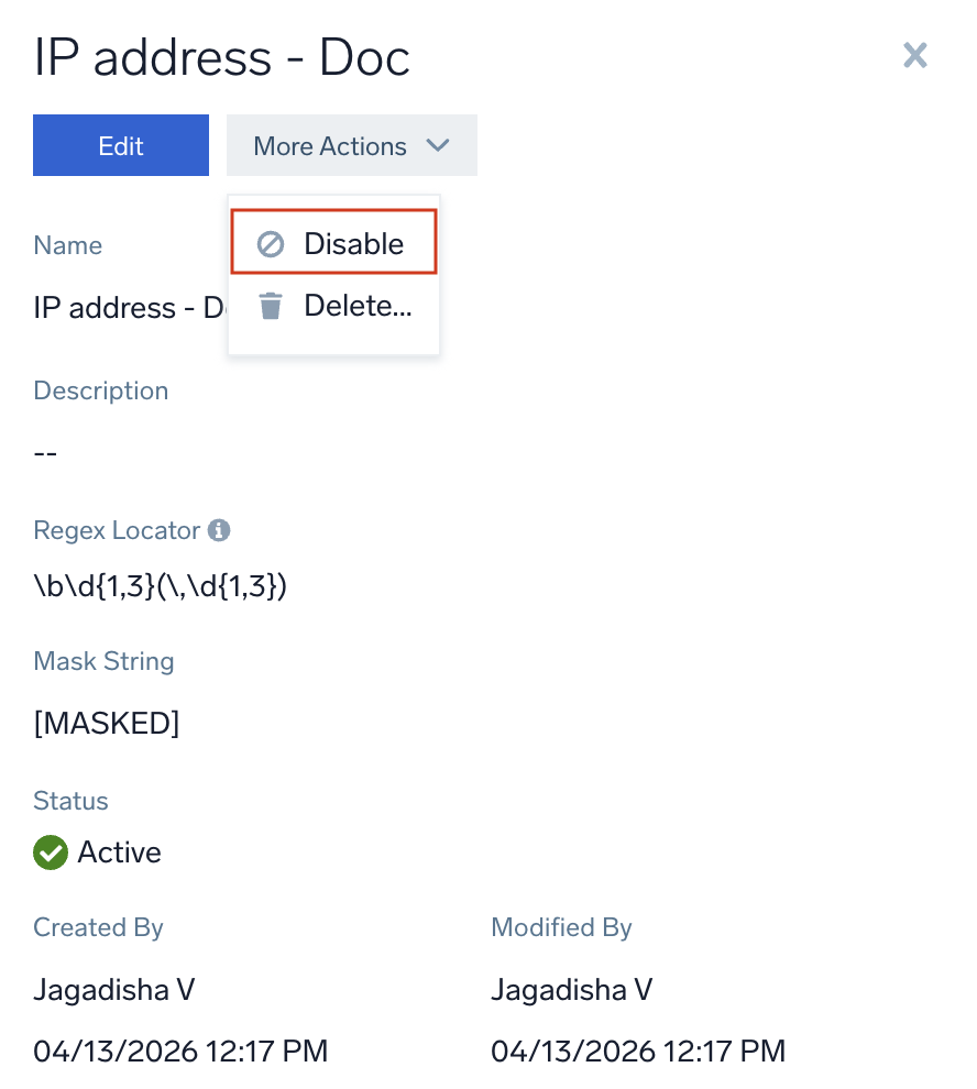 Disable data masking rule