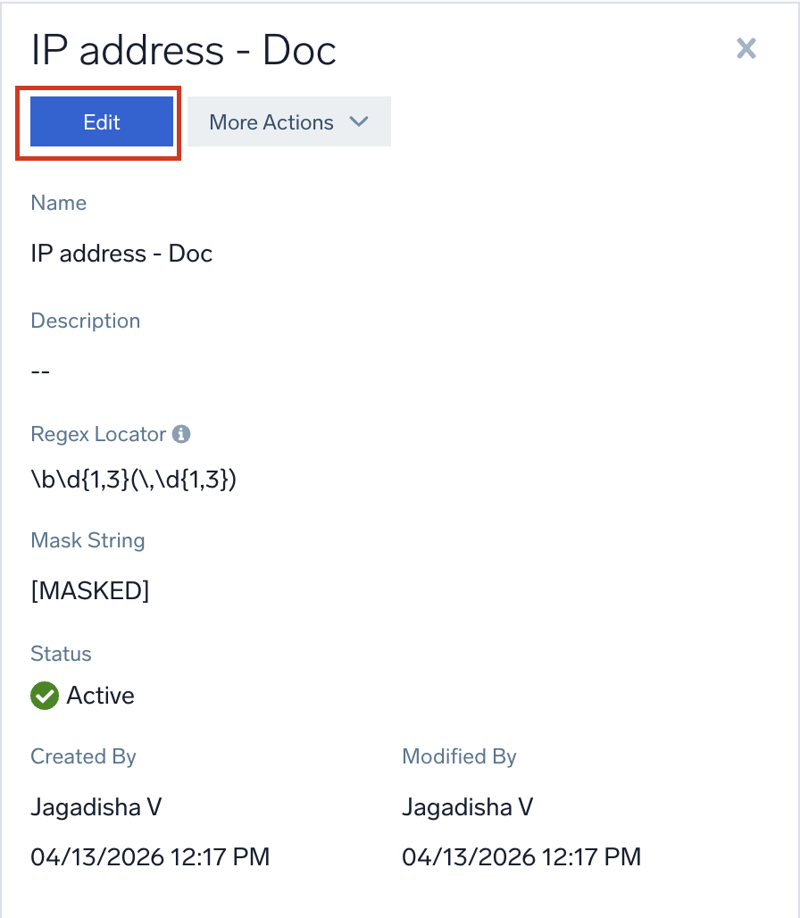 Edit data masking rule