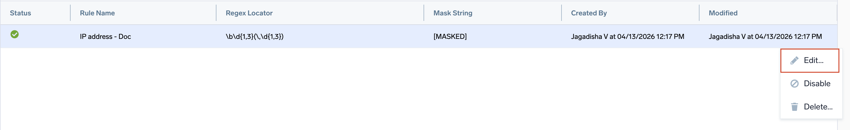Edit data masking rule
