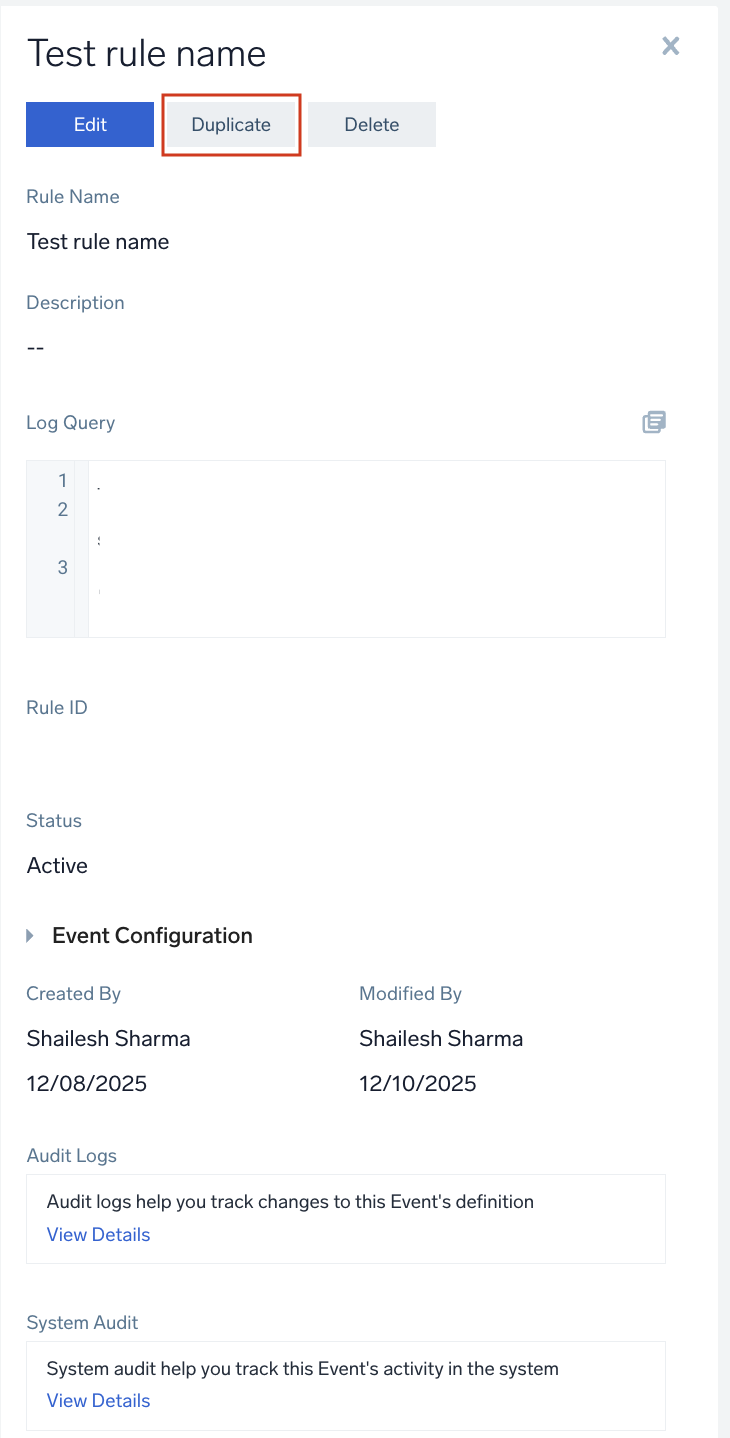 Duplicate event extraction rule