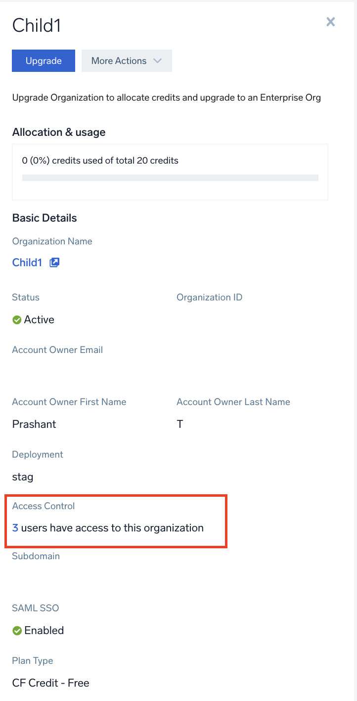 Child Org Access Control