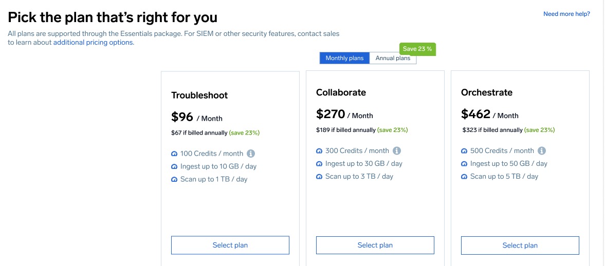 Sumo Logic Essentials upgrade plans