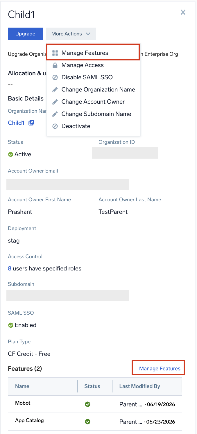 Manage Features Button