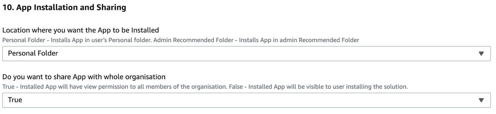 Location where you want the App to be Installed