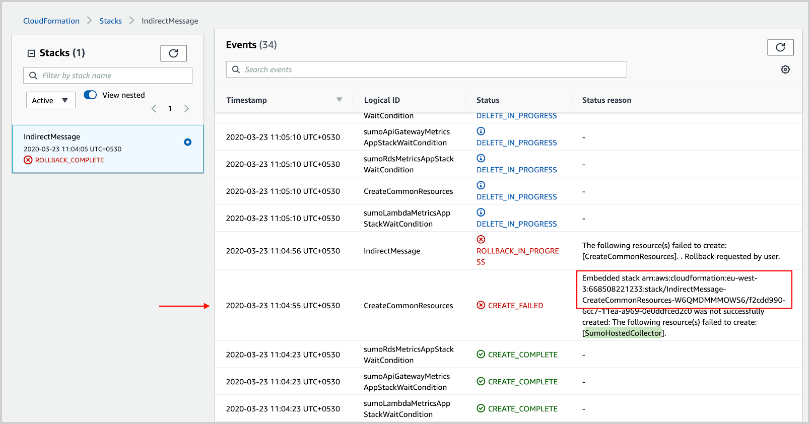 Screenshot with the words circled 'Embedded stack'