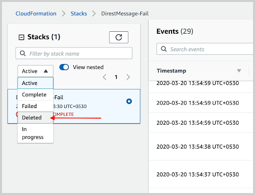 Deleted selected from the dropdown menu