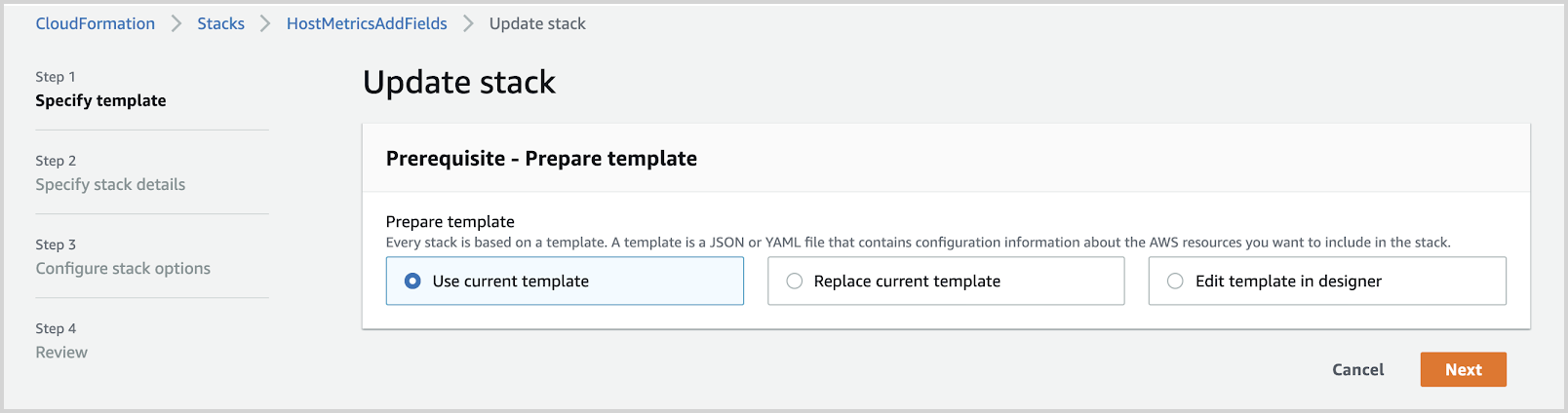Select Use Current Template