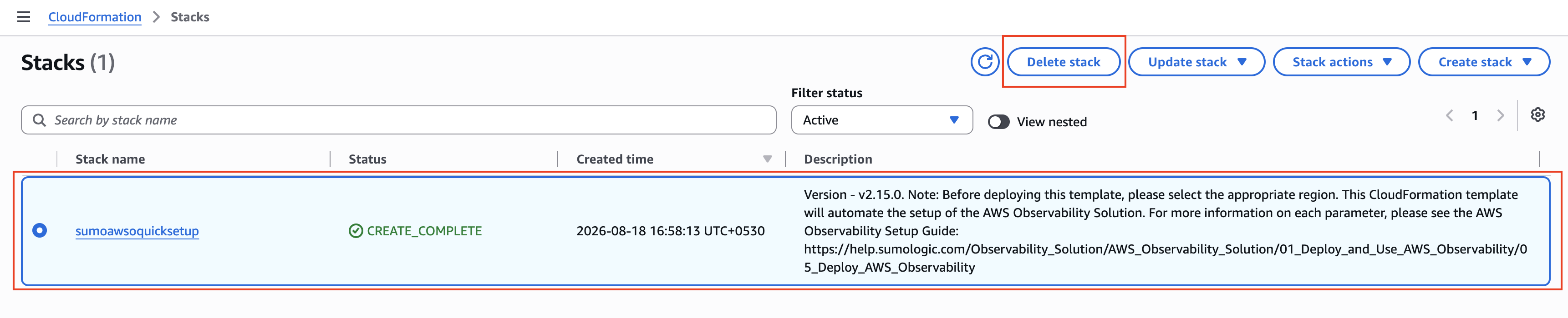 Delete the existing CloudFormation stack