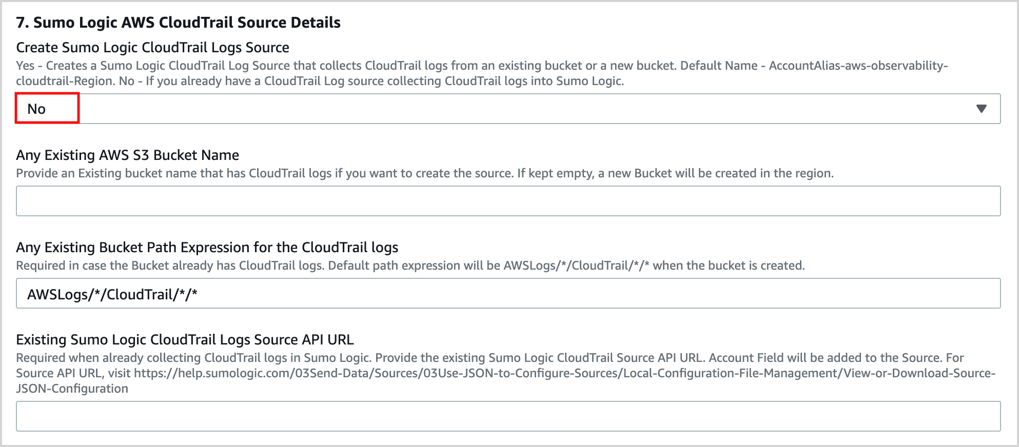 Create Sumo Logic CloudTrail Logs Source