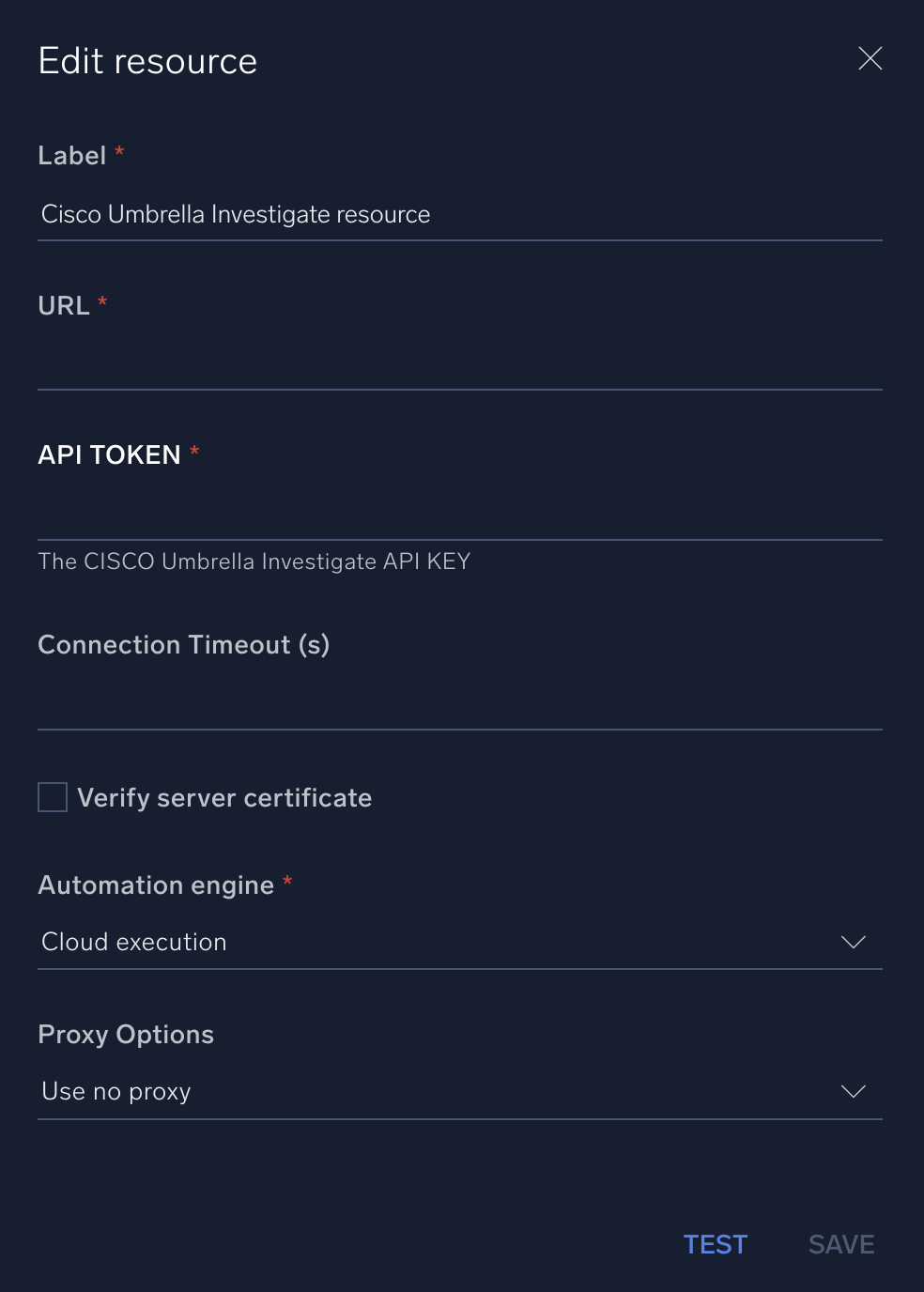Cisco Umbrella Investigate configuration