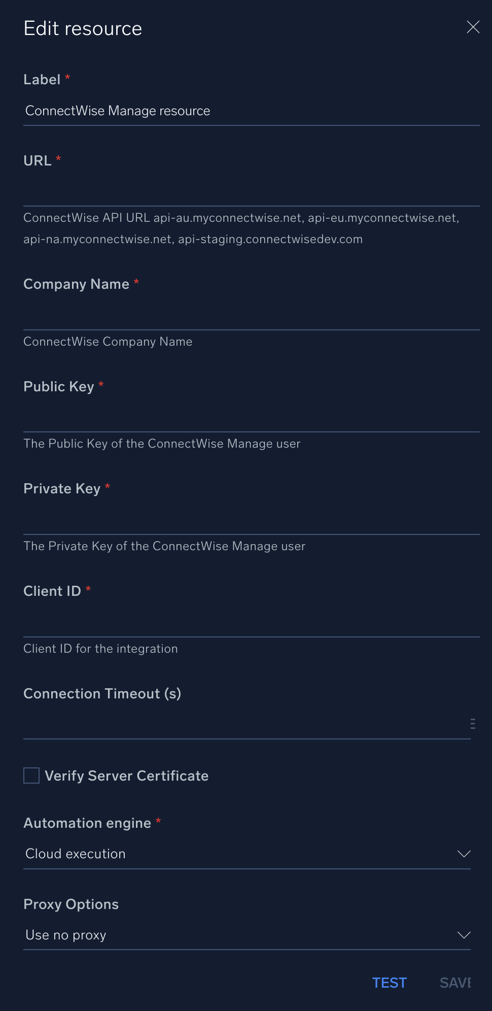 Connectwise Manage configuration