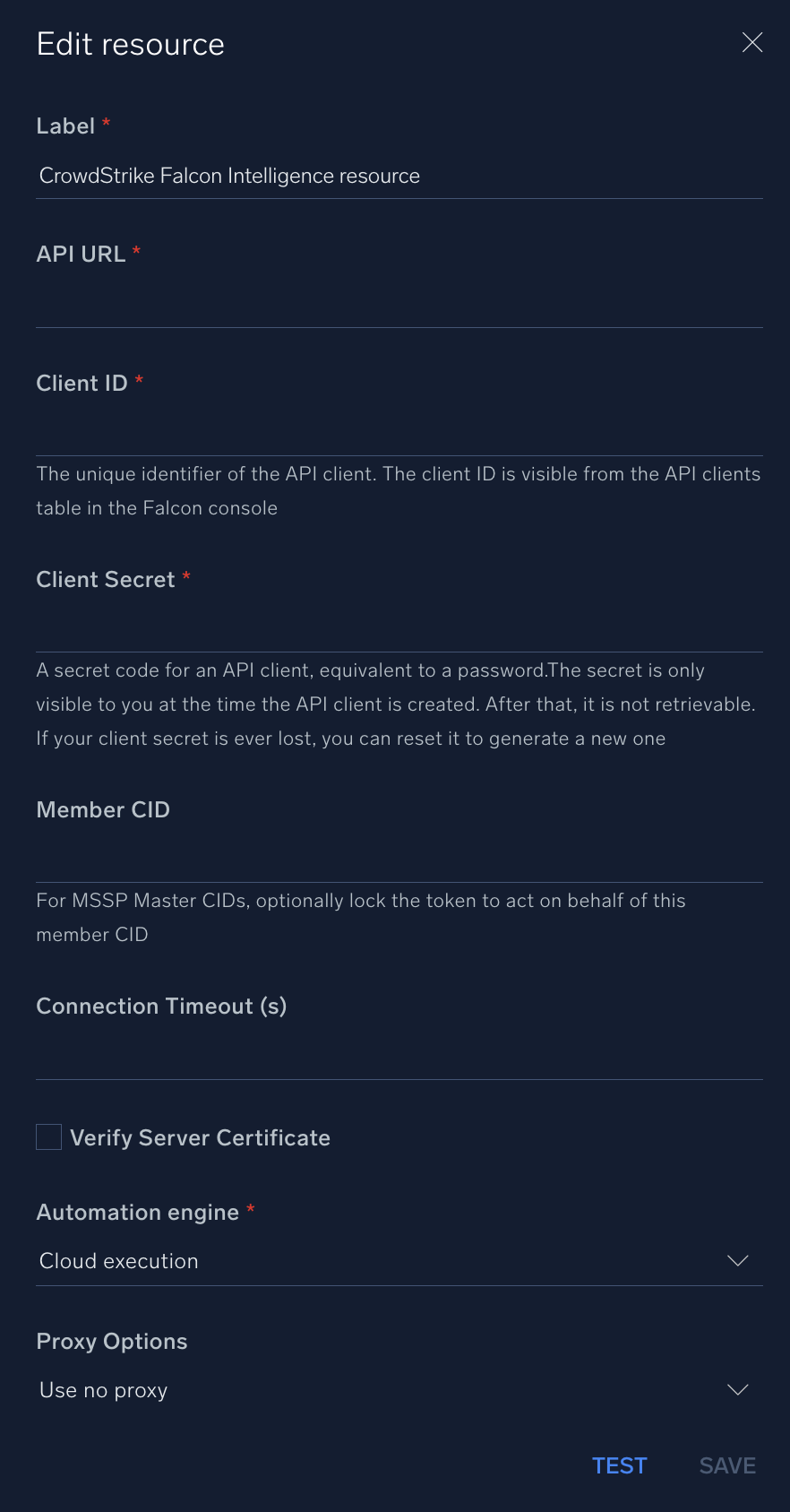 CrowdStrike Falcon Intelligence configuration